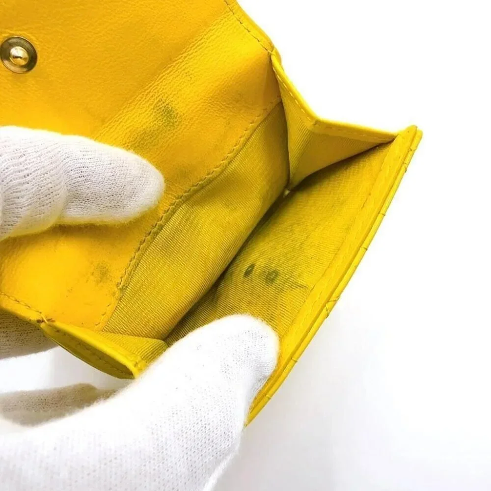 ❤️Christian Dior Lady Dior Lotus Cannage Patent Leather Yellow Bifold Wallet❤️